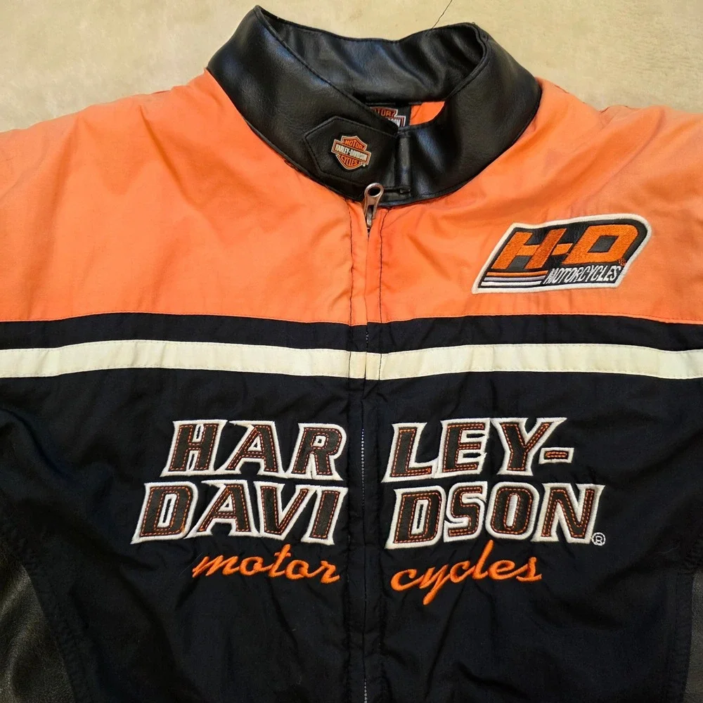 Harley Davidson Youth XL 18/20 Jacket Orange Black Moto Bomber Fits Adult Small